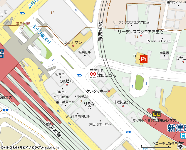 津田沼支店付近の地図